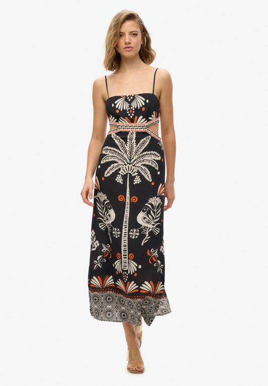 Statement Cut-Out Maxi Slim Fit Dress | Jungle Fever Black