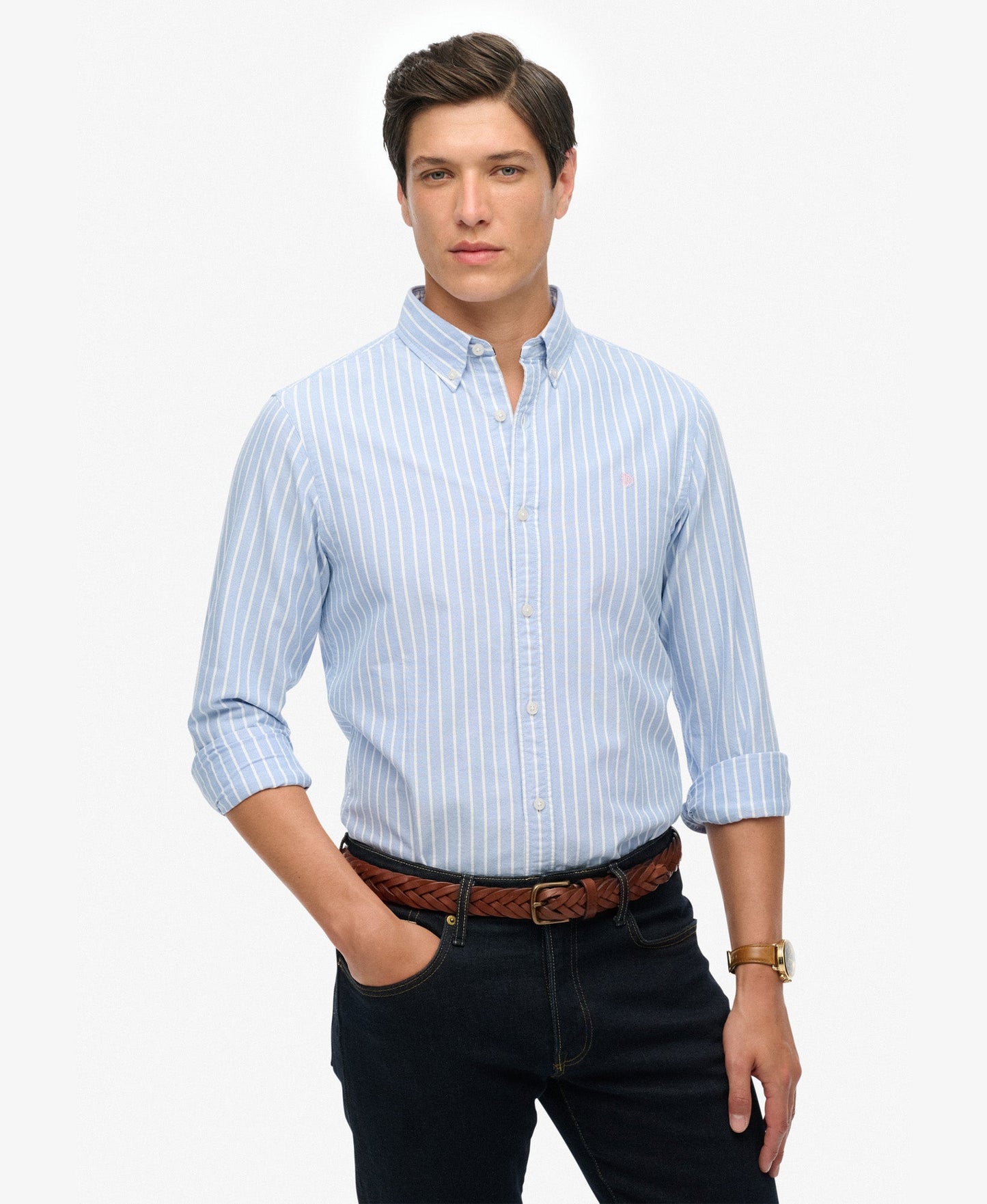 Classic Oxford Long Sleeve Shirt | Broker Blue Stripe