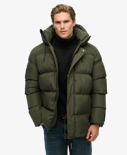 Hooded 5 Baffle Sports Puffer | Army Khaki Green
