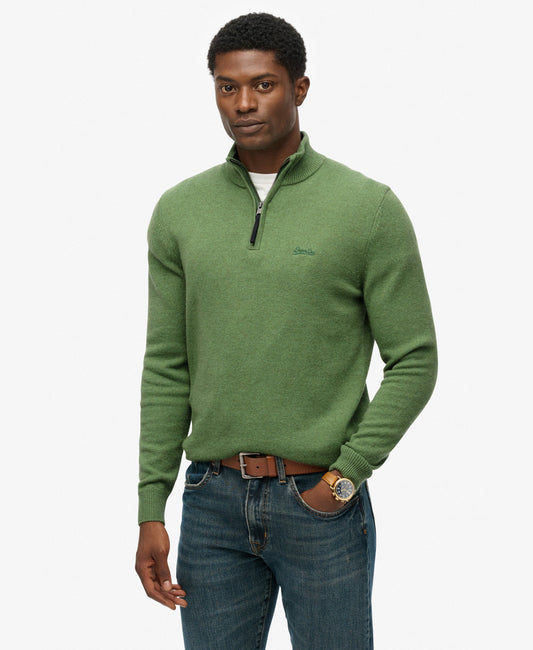 Wool Blend Half Zip Slim Fit Jumper | Artichoke Green Marle
