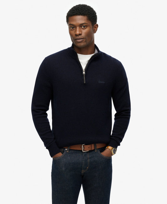 Wool Blend Half Zip Slim Fit Jumper | Charred Navy Marle