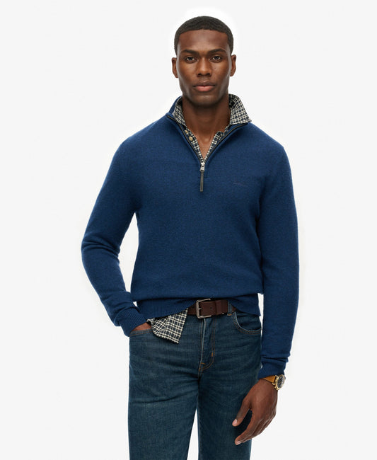 Wool Blend Half Zip Slim Fit Jumper | Dusk Navy Marle