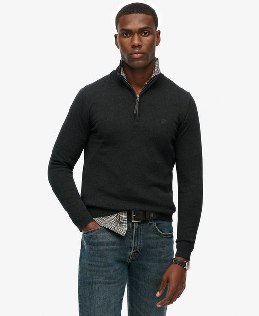 Slim Fit Essentials Cotton Half Zip | Charcoal Marle
