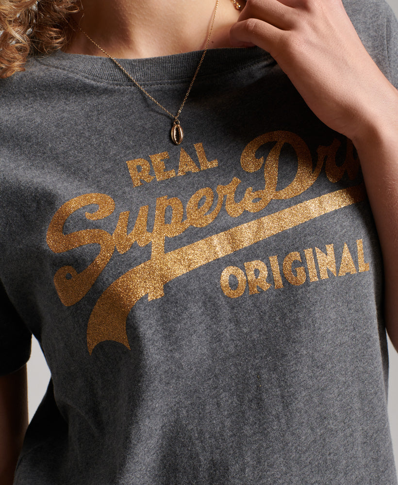 Vintage Logo Scripted College Tee | Rich Charcoal Marle