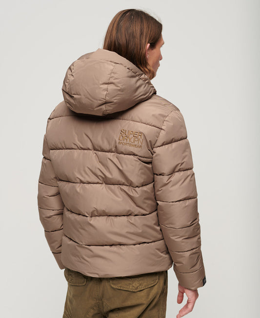Hooded Sports Puffer Slim Fit Jacket | Fossil Brown