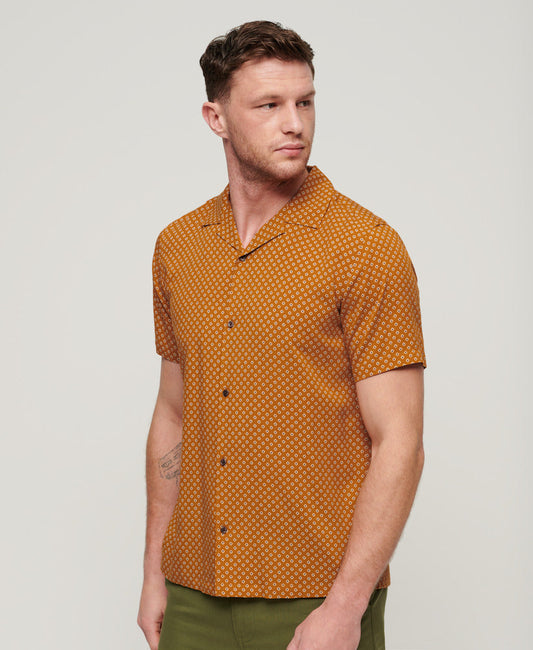 Short Sleeve Revere 70s Shirt | Mini Geo Tan Print