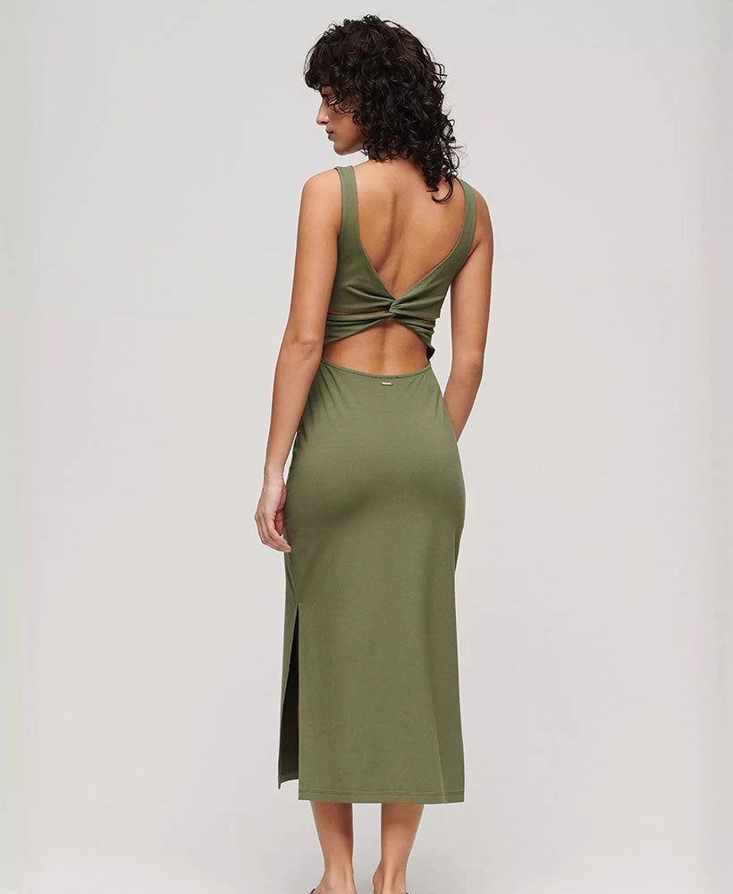 Jersey Twist Back Midi Slim Fit Dress | Beetle Green