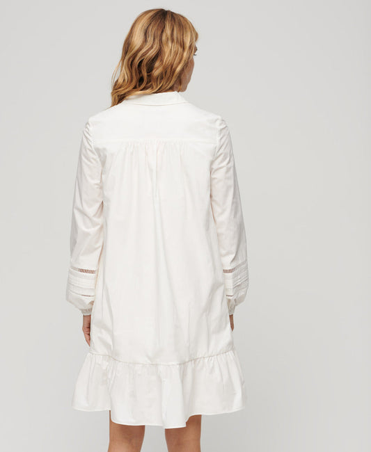 Lace Mix Shirt Dress | Chalk White