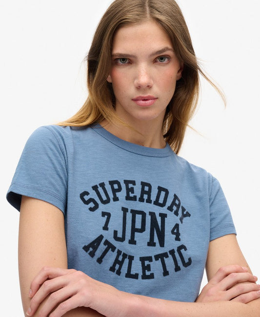 Athletic Graphic Fitted Slim Fit Tee | Wedgewood Blue Slub