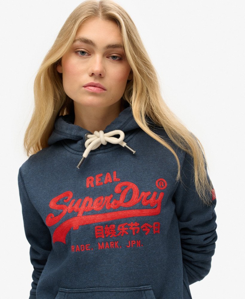 Embroidered Vintage Logo Graphic Hoodie | Trench Navy Marle