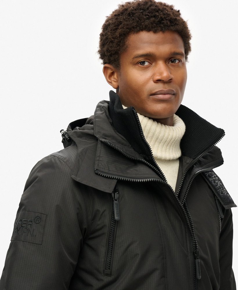 Hooded Mountain Windbreaker Slim Fit Jacket | Black/Black