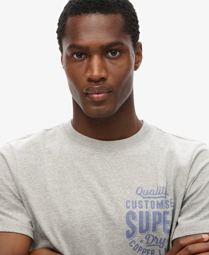 Copper Label Chest Graphic Tee | Ash Grey Marle