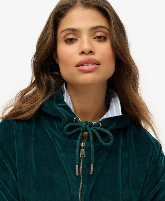 Velour Ziphood | Dark Pine Green