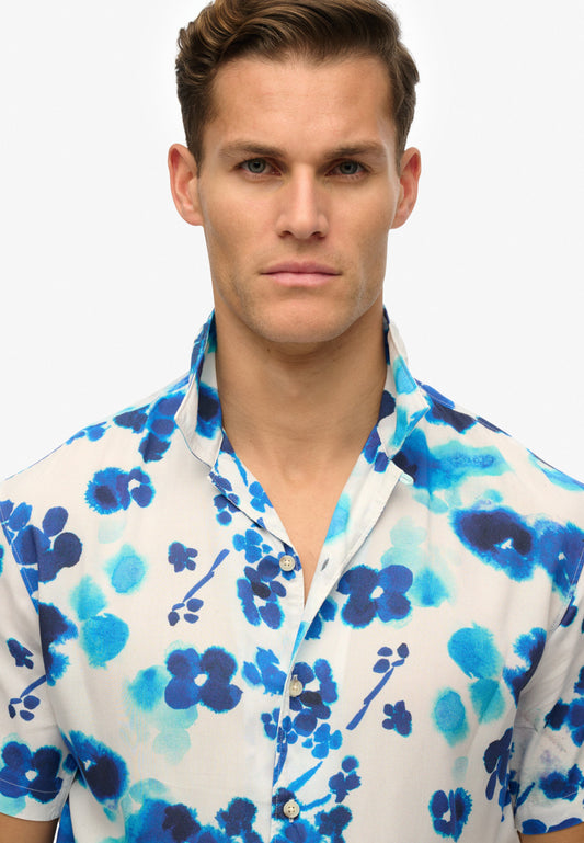 Short Sleeve Print Shirt | Abstract Floral Wedgewood Blue