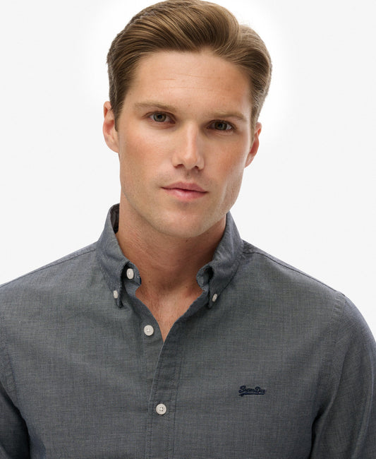 Essentials Tailored Lite Slim Fit Shirt | Navy End On End