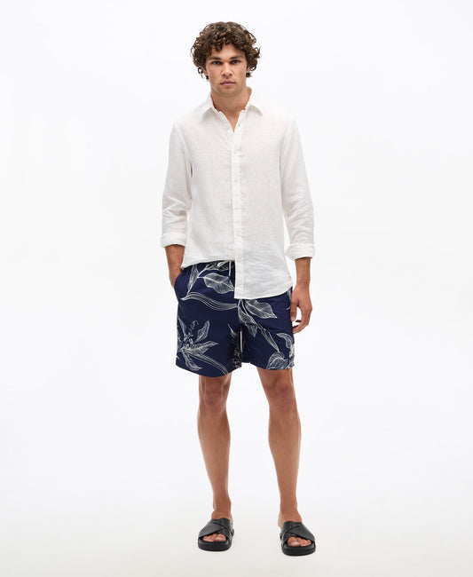 Hawaiian Print 17'' Swim Short | Canna Leaves Navy