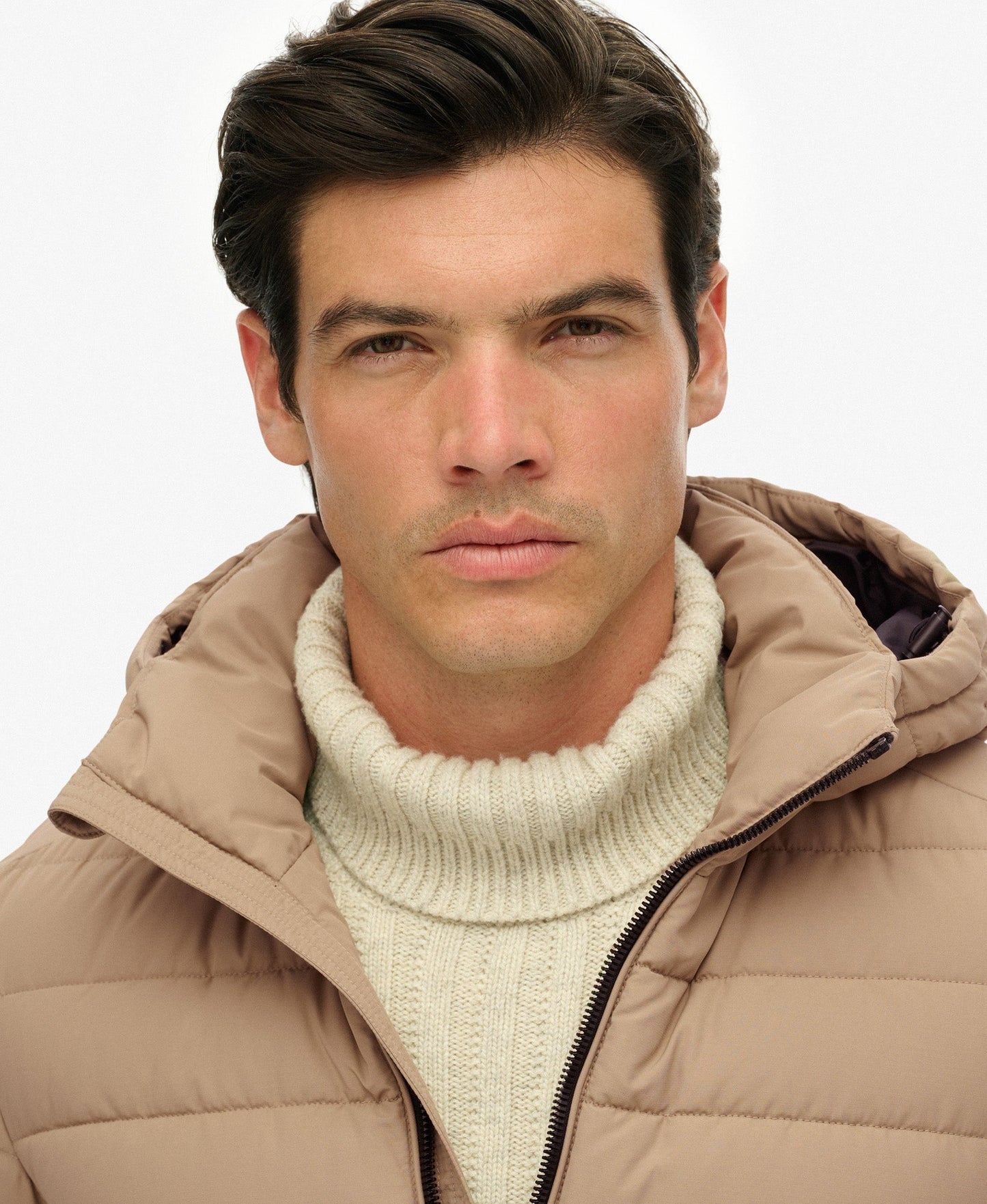 Hooded Fuji Padded Slim Fit Jacket | Winter Twig Beige
