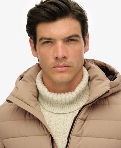 Hooded Fuji Padded Slim Fit Jacket | Winter Twig Beige
