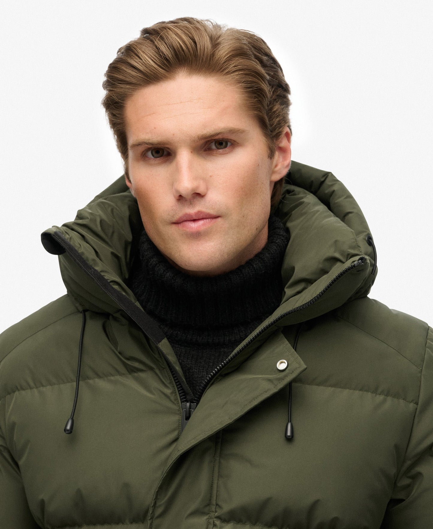 Hooded 5 Baffle Sports Puffer | Army Khaki Green