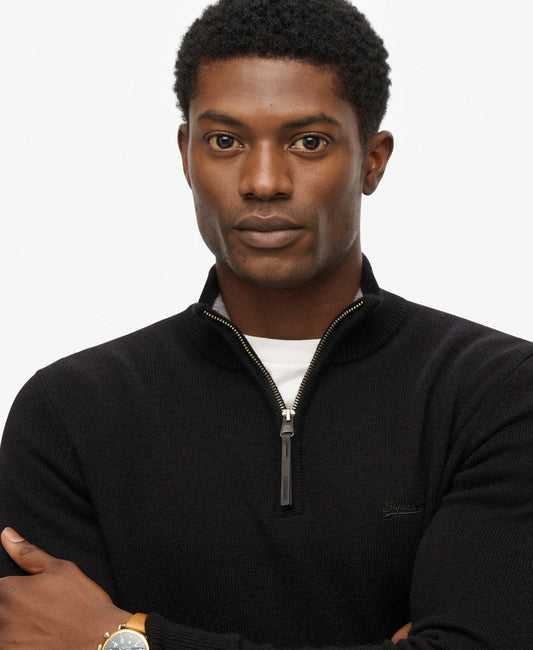 Wool Blend Half Zip Slim Fit Jumper | Black