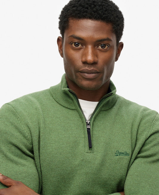 Wool Blend Half Zip Slim Fit Jumper | Artichoke Green Marle