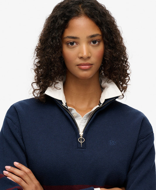 Cotton Half Zip Knit | Richest Navy Port Stripe