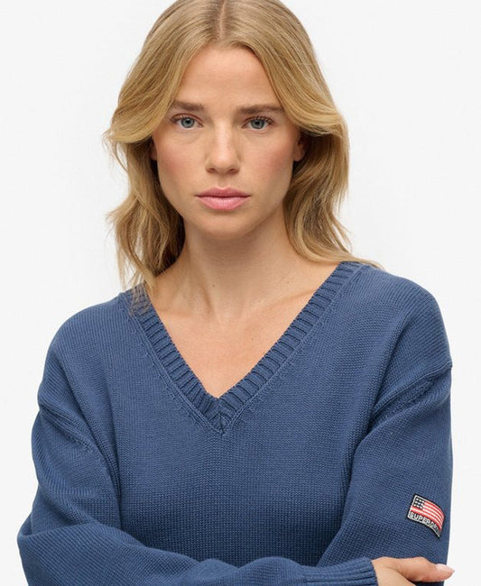 Oversized V Neck Jumper | Vintage Blue