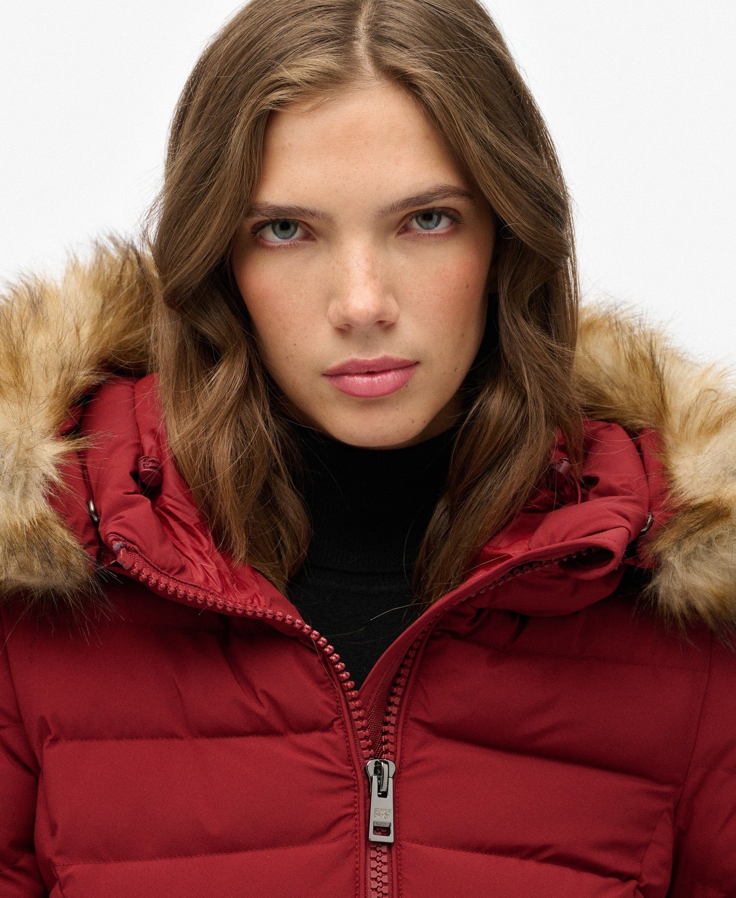 Fuji Hooded Mid Length Jacket | Wine Red