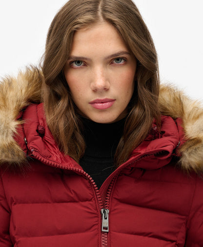 Fuji Hooded Mid Length Jacket | Wine Red