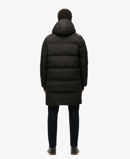 Hooded Sports Puffer Mid Jacket | Black