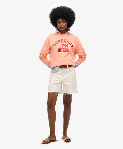 Embellished Varsity Loose Crew | Peach Amber