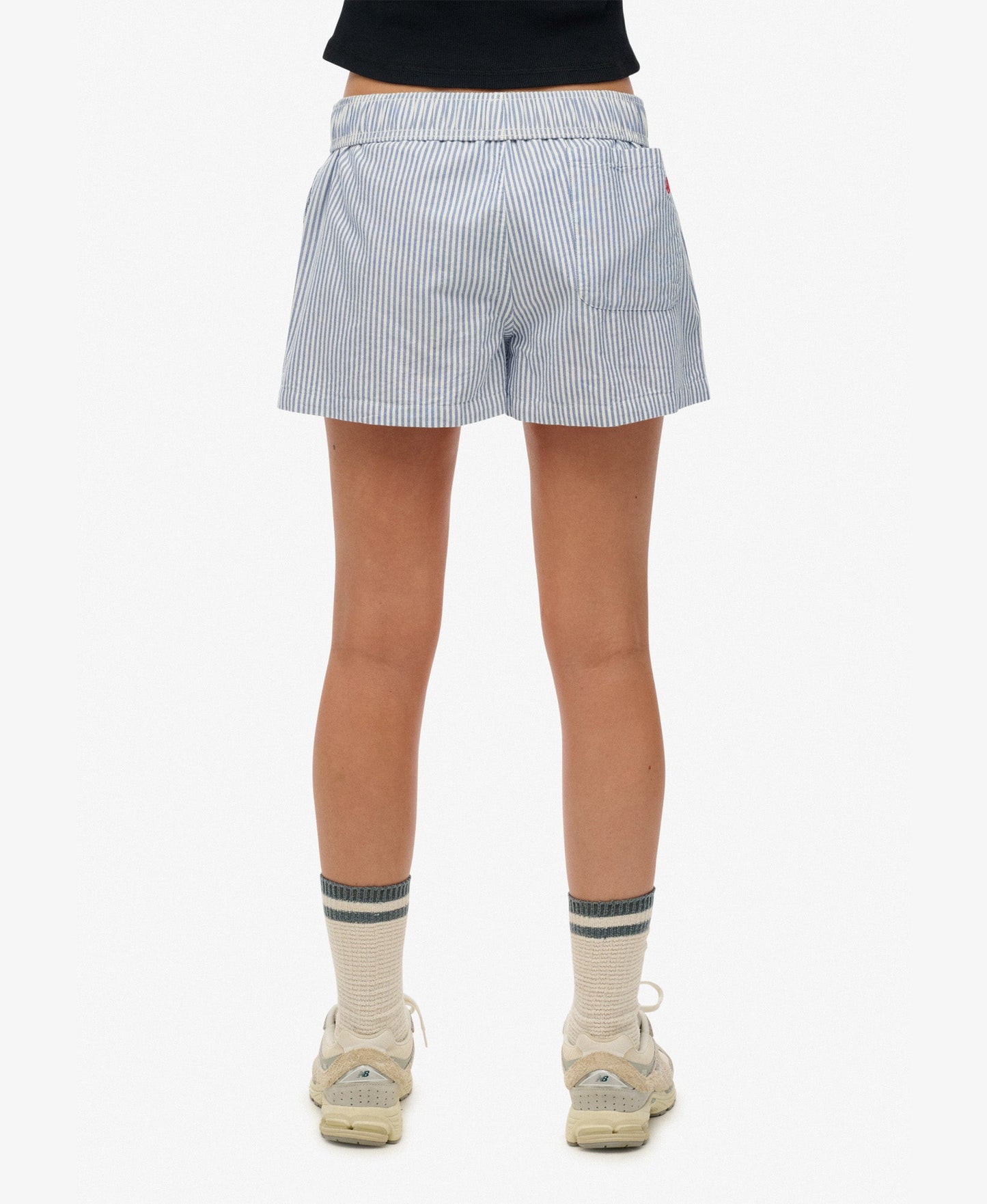 Cotton Stripe Elastic Short | Azure Blue Stripe Oxford