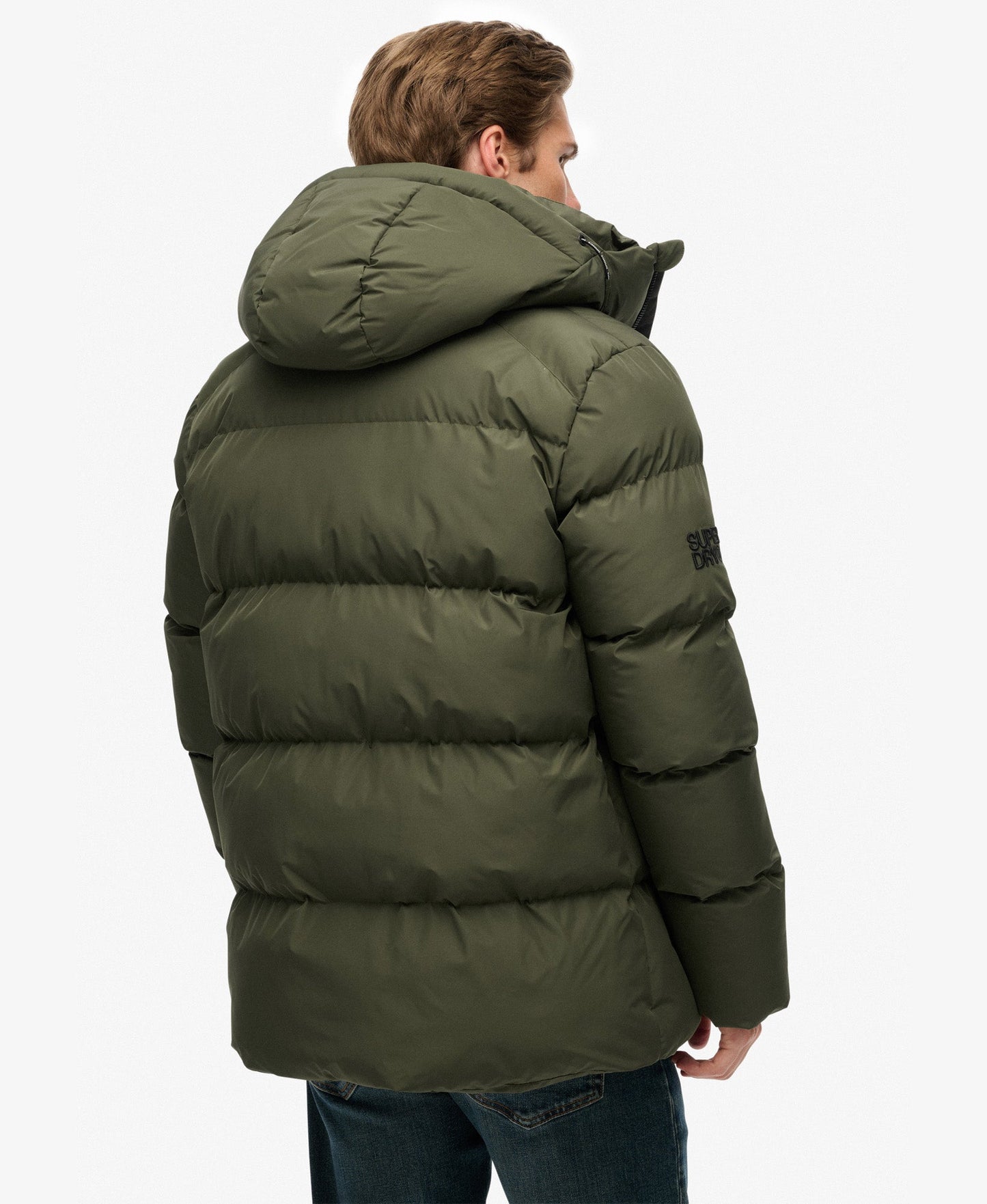 Hooded 5 Baffle Sports Puffer | Army Khaki Green