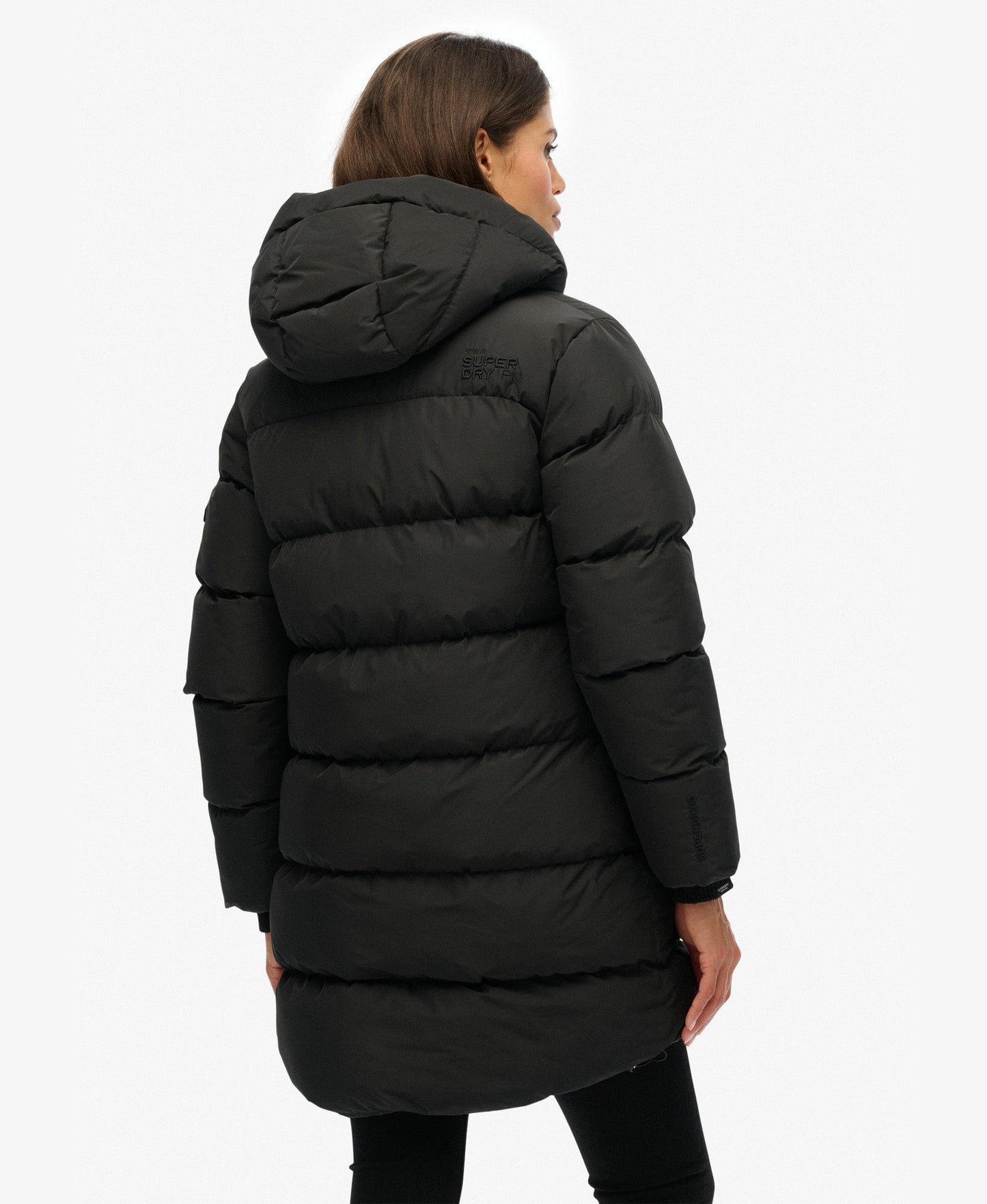 Hooded Sports Puffer Mid Jacket | Black