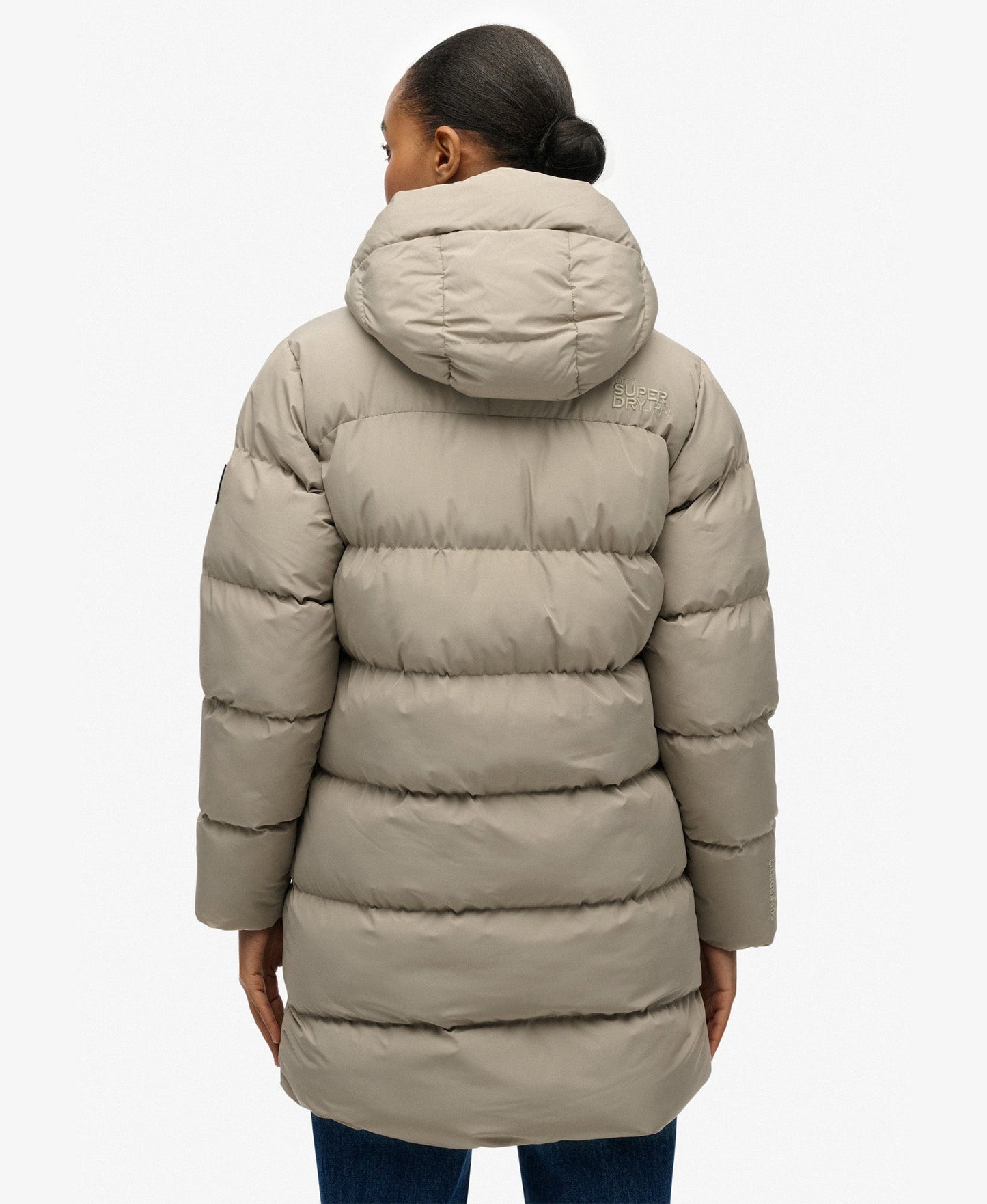 Hooded Sports Puffer Mid Jacket | Winter Twig Beige