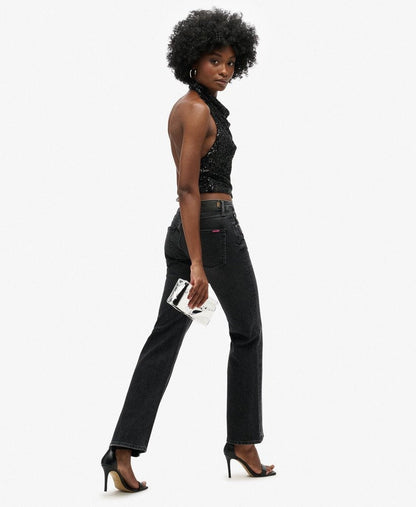Halter Neck Sequin Slim Fit Top | Black Plain Sequin