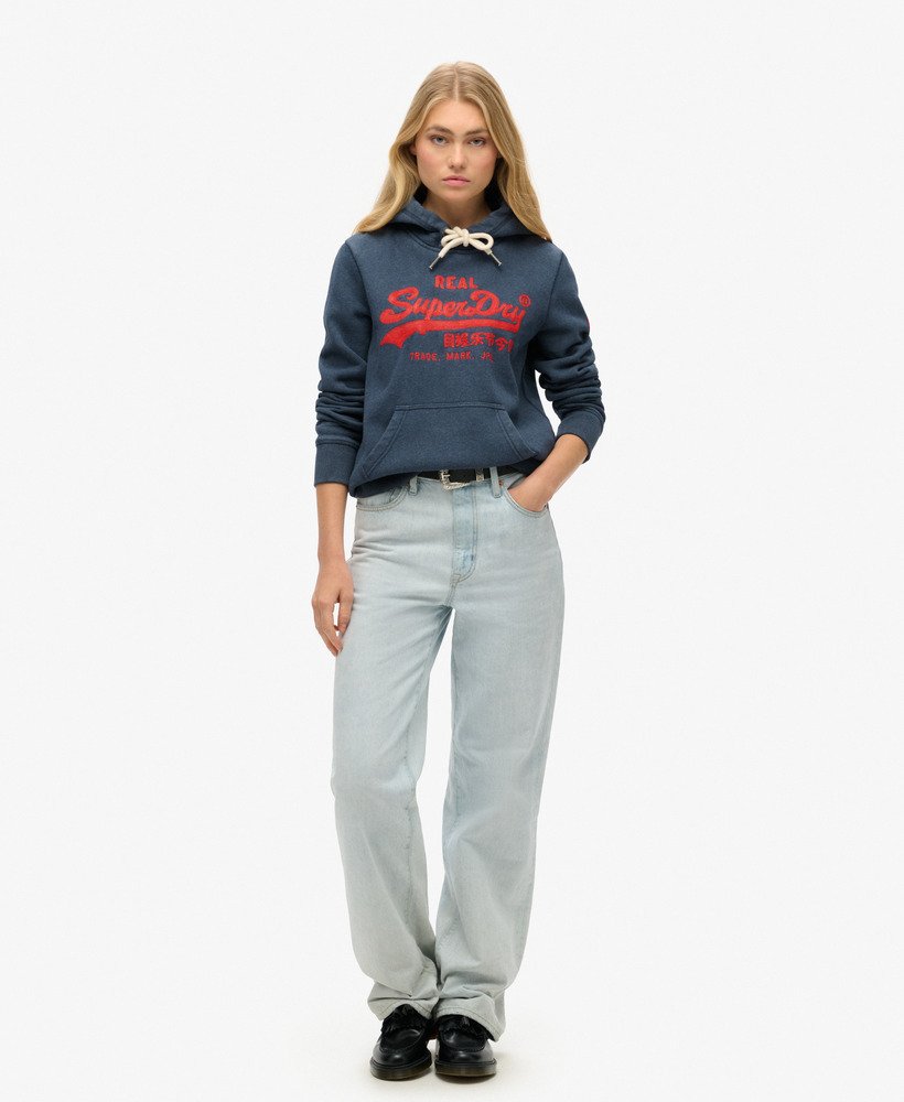 Embroidered Vintage Logo Graphic Hoodie | Trench Navy Marle