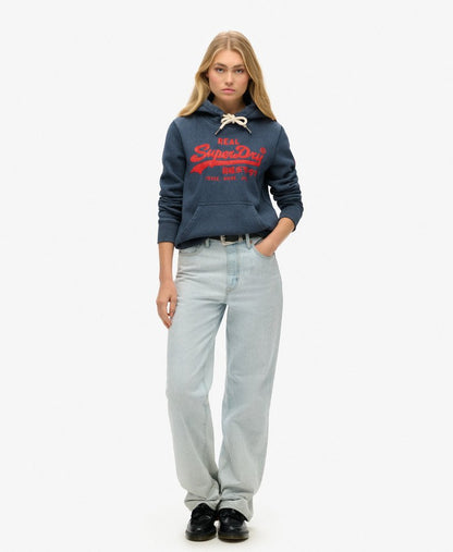 Embroidered Vintage Logo Graphic Hoodie | Trench Navy Marle