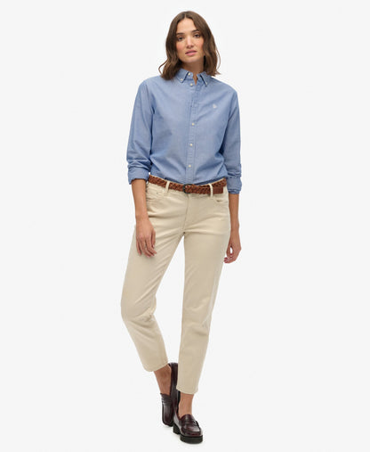 Slim Oxford Long Sleeve Shirt | Azure Blue Chambray Oxford