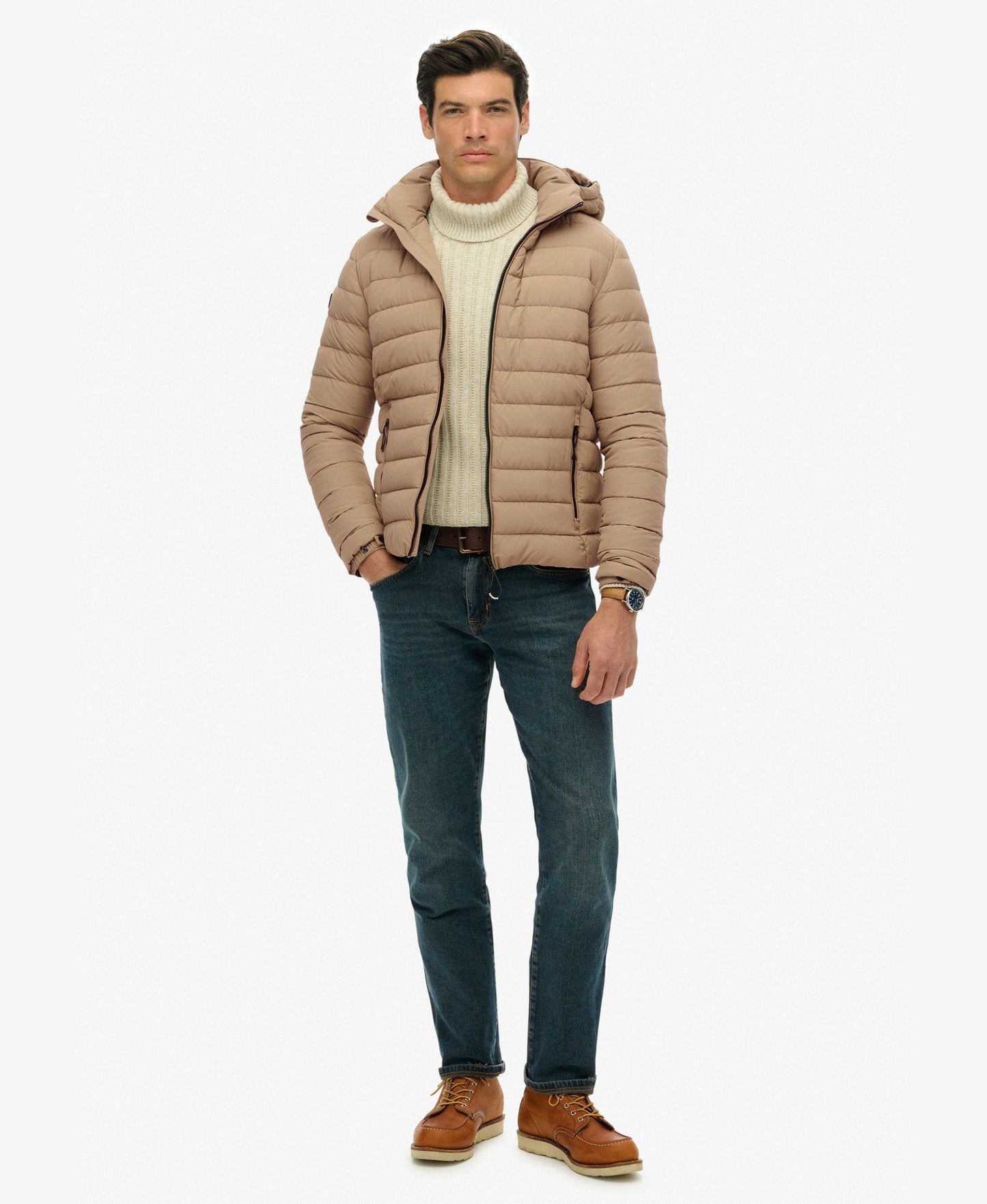 Hooded Fuji Padded Slim Fit Jacket | Winter Twig Beige