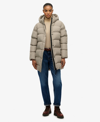 Hooded Sports Puffer Mid Jacket | Winter Twig Beige