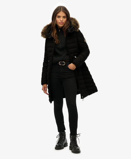 Fuji Hooded Mid Length Jacket | Black