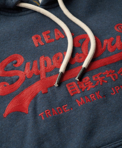 Embroidered Vintage Logo Graphic Hoodie | Trench Navy Marle
