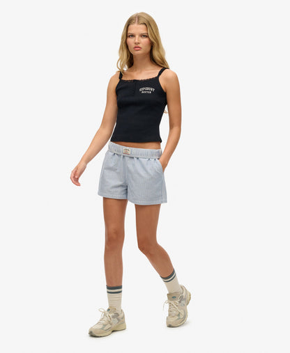 Cotton Stripe Elastic Short | Azure Blue Stripe Oxford