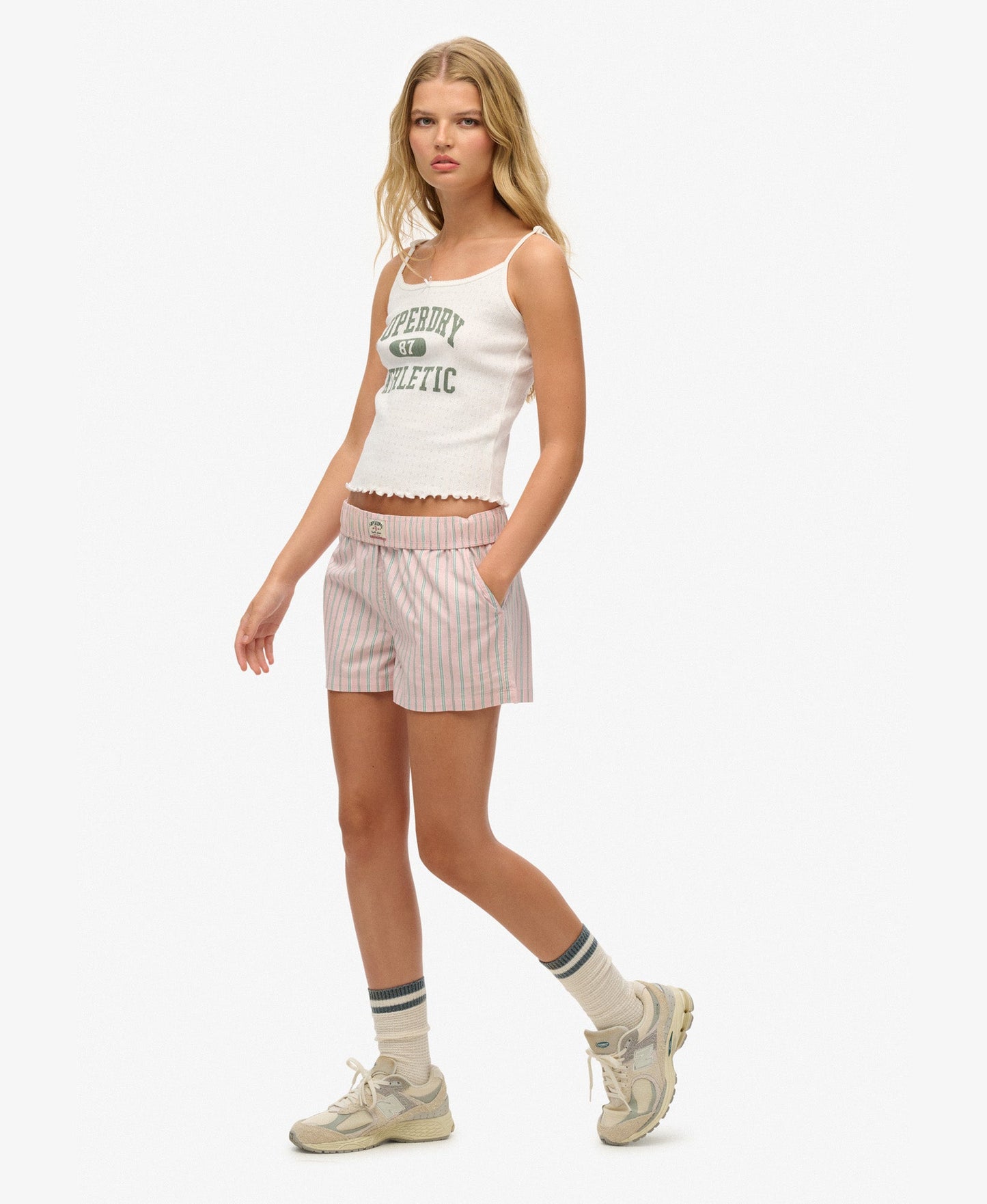 Cotton Stripe Elastic Short | Suffolk Pink Stripe