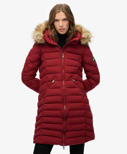 Fuji Hooded Mid Length Jacket | Wine Red
