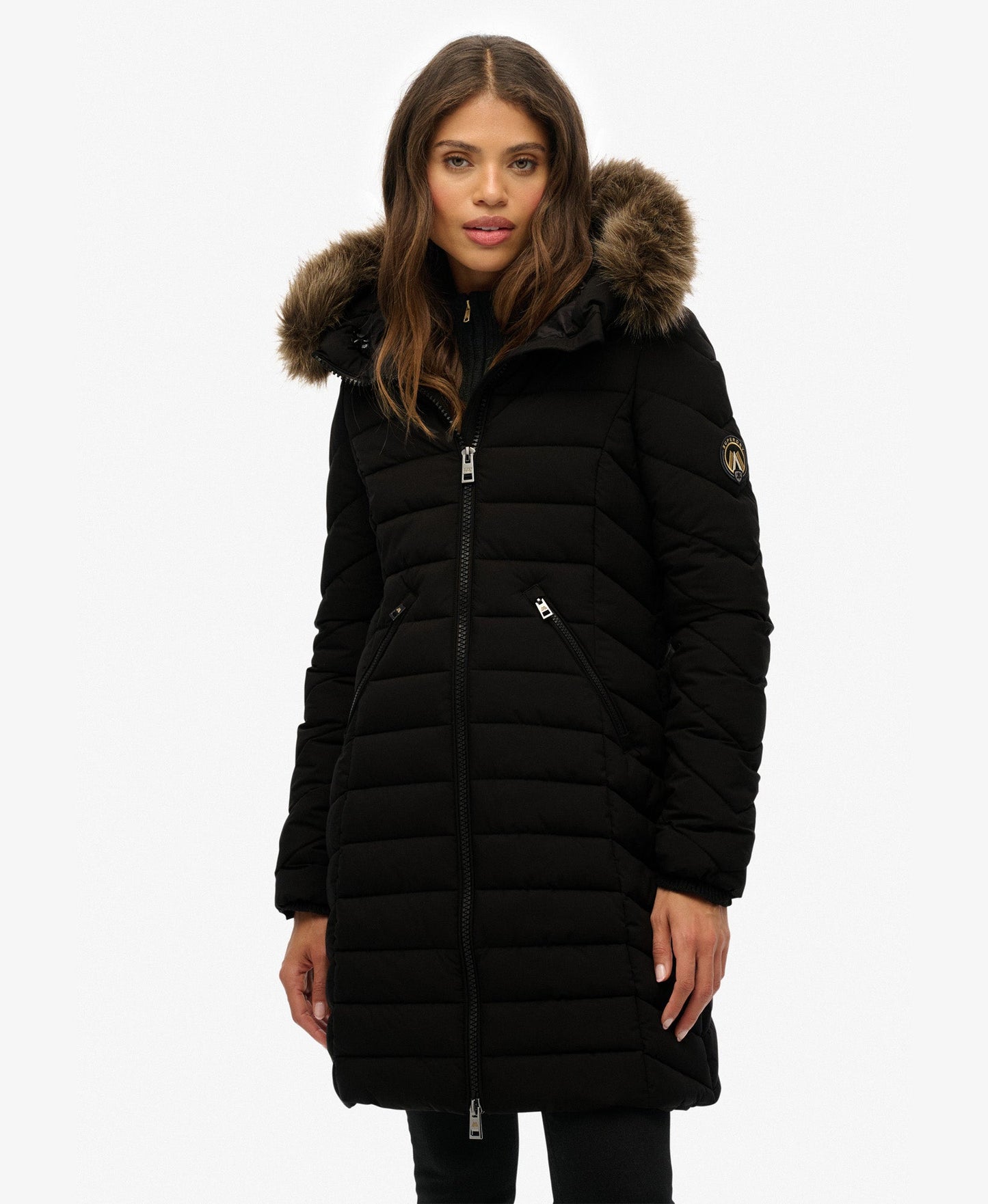 Fuji Hooded Mid Length Jacket | Black
