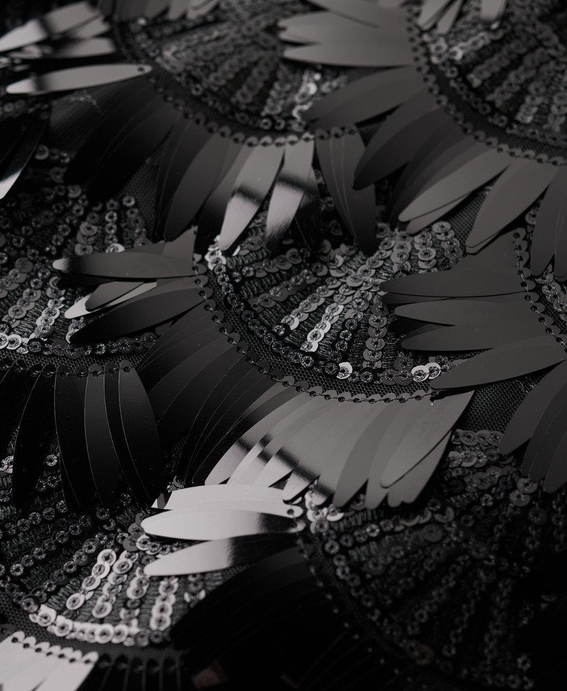 A-Line Fringe Sequin Dress | Black Sequin
