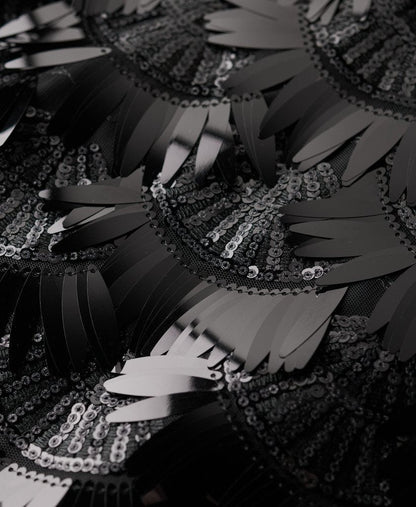 A-Line Fringe Sequin Dress | Black Sequin
