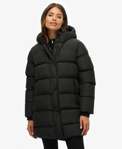 Hooded Sports Puffer Mid Jacket | Black
